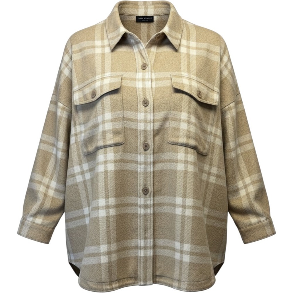 Lane Bryant Shacket Women's 26/28 Plus Beige Tan Plaid Flannel Button Front